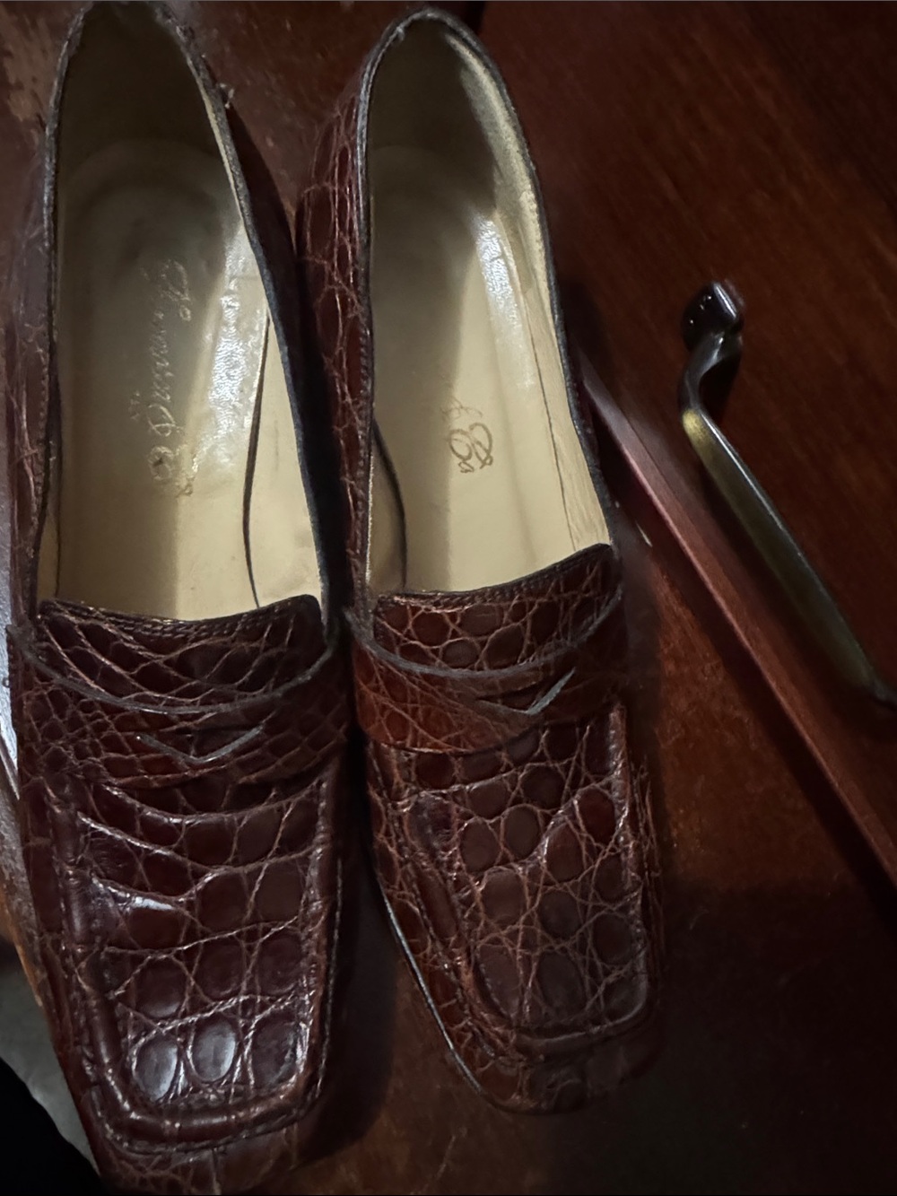 Fieramosca & Co Croc-Embossed Brown Leather Penny Loafers